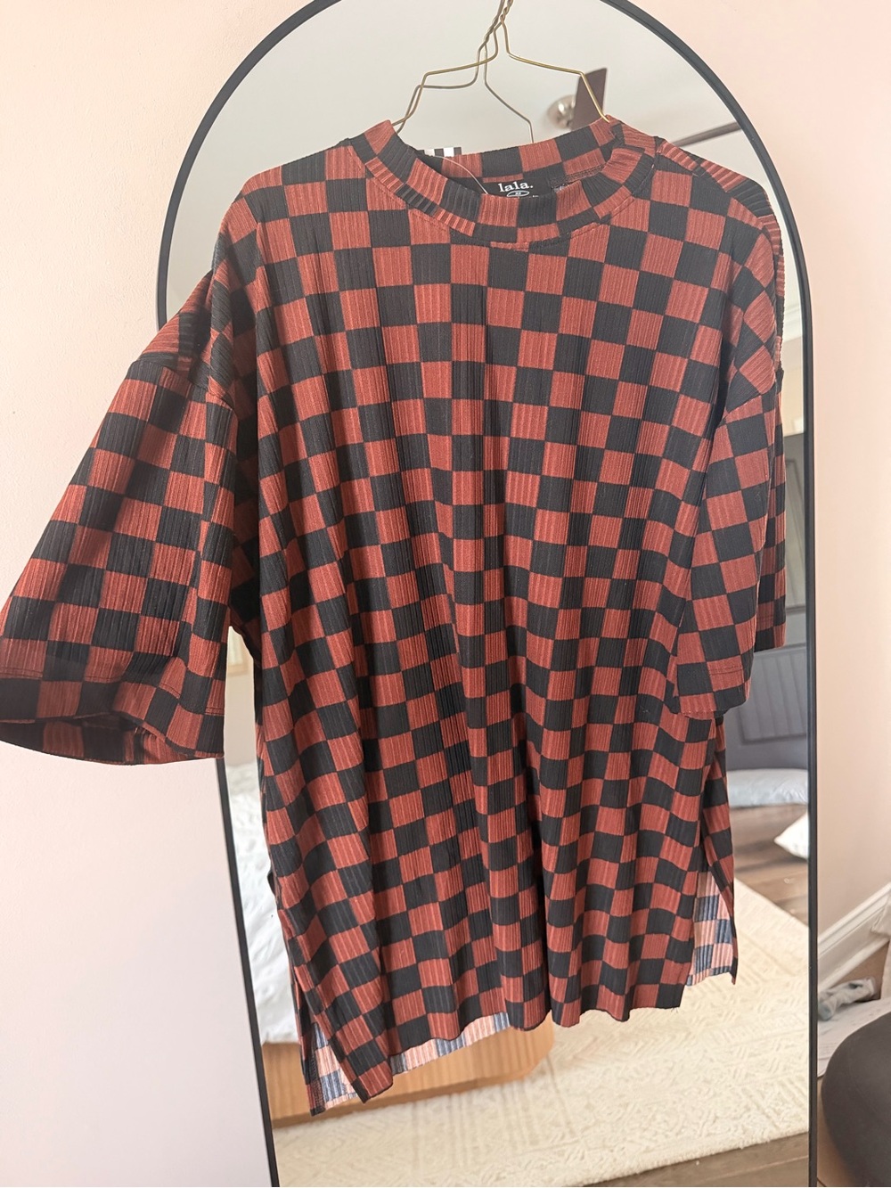 Dressed in Lala Oversized Brick and Black Checkered Shirt